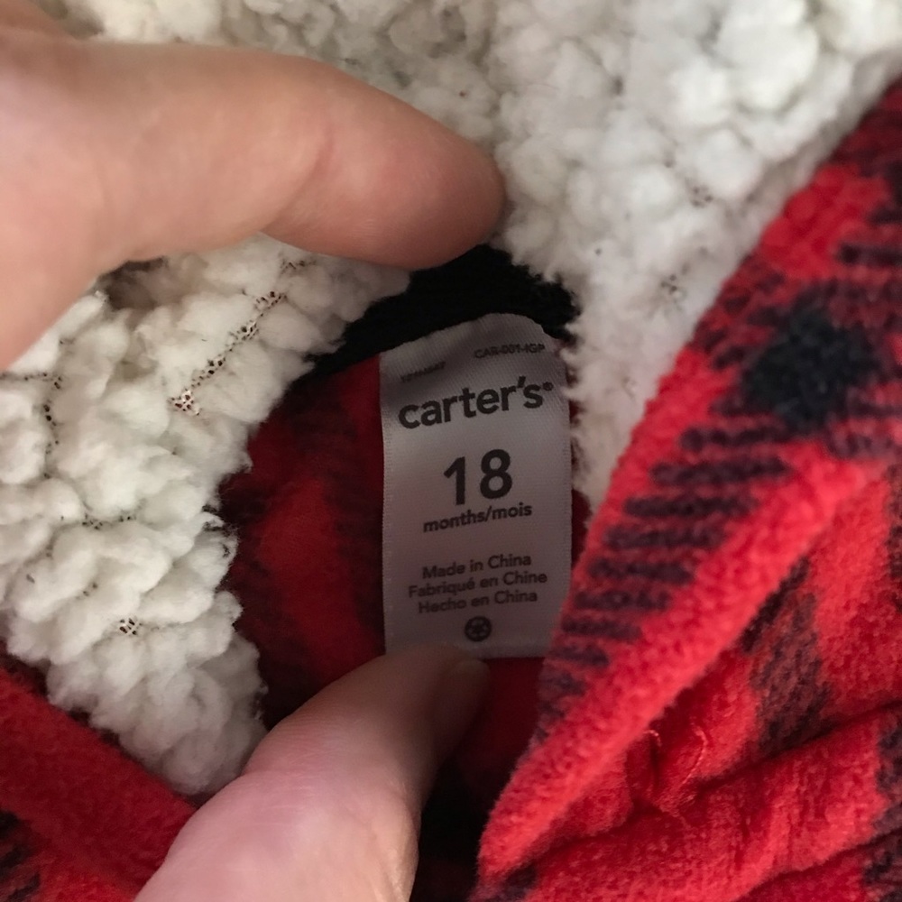 Carter’s Fleece Hooded Jacket Red Black Plaid 18M - Picture 3 of 4